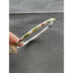 Vintage Cloisonné White Floral Bangle Bracelet Estate Costume Jewelry